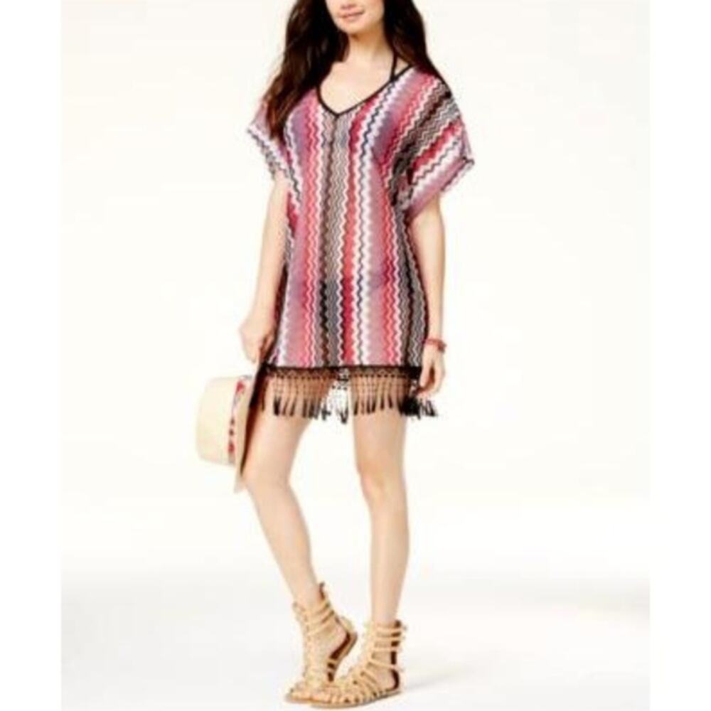 Miken Black Sangria Zigzag Stripe Swim Cover Up Tunic